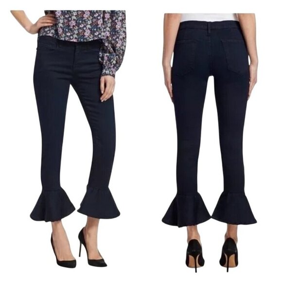 Frame Le Skinny De Jeanne Flounce Hem dark wash Blue stretch Skinny ankle Jeans - Picture 1 of 13